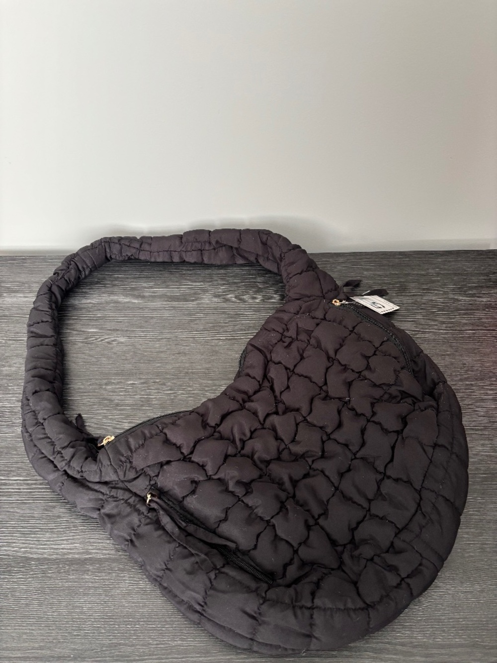 5B Style Black Quilted Puffer Hobo Shoulder Bag Slouchy Crescent Handbag